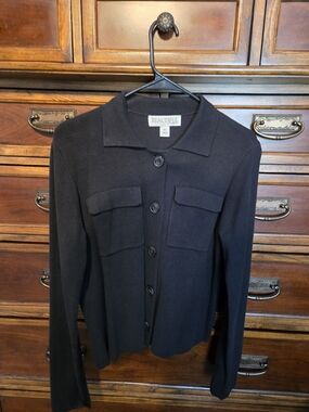 Beautiful By Lawrence Zarian Black Knit Button-Front Sweater Jacket